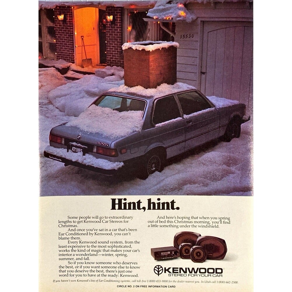 Kenwood Car Stereos ""Stereo for your car this Christmas" Vintage Print Ad 1982